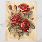 ヴィンテージウォーターカラーレッドローズ紙クラフトカードストック (正面)