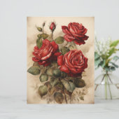 ヴィンテージウォーターカラーレッドローズ紙クラフトカードストック (スタンド正面)