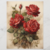 ヴィンテージウォーターカラーレッドローズ紙クラフトカードストック (正面)