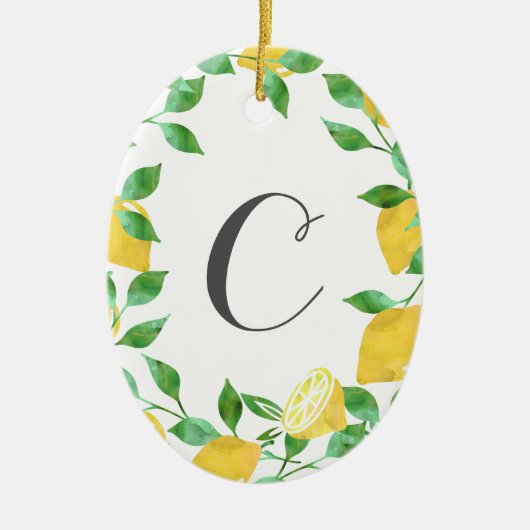 ヴィンテージウォーターカラーレモンイニシャルオーナメント セラミックオーナメント (正面)