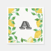 ヴィンテージウォーターカラーレモンイニシャルカクテルナプキンス スタンダードカクテルナプキン (正面)