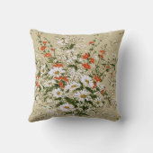 ヴィンテージウォーターカラーワイルドフラワーデイジーブーケベージュ クッション (裏面)
