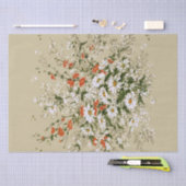 ヴィンテージウォーターカラーワイルドフラワーデイジーブーケベージュ 薄葉紙 (クラフト)