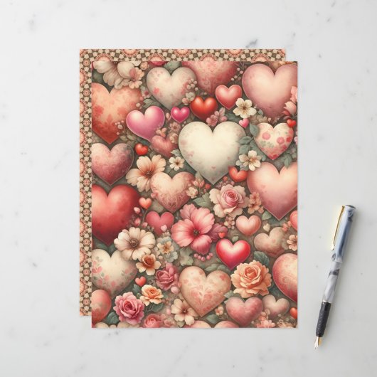 ヴィンテージウォーターカラーヴァレンティススクラップブック紙 (正面/裏面インサイチュ)