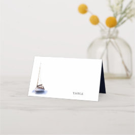 ヴィンテージウォーターカラー帆船ネービーブ結婚ルーズ プレイスカード