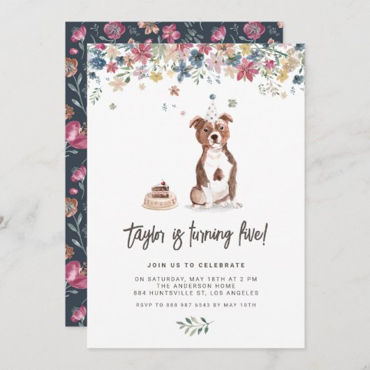 ヴィンテージウォーターピットブルドッグ誕生日パーティー 招待状 (正面/裏面)