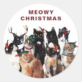 ヴィンテージウォーター色キャットタイダーメオウィクリスマス ラウンドシール