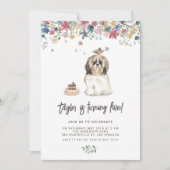 ヴィンテージウォーター色シーズー(犬)都犬バースデーパーティー 招待状 (正面)