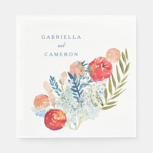 ヴィンテージウォーター色花模様ボホ庭園の結婚式 スタンダードランチョンナプキン (正面)