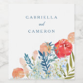 ヴィンテージウォーター色花模様ボホ庭園の結婚式 ワインラベル (シングルラベル)