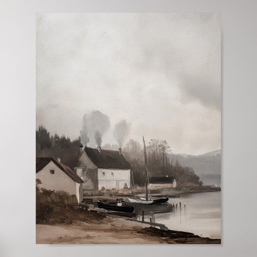 ヴィンテージウォールアートオイルペインティングコースタルハウスプリント ポスター (正面)