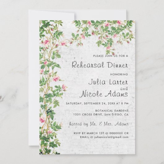 ヴィンテージウォールスタイルローズジャーナルリハーサルディナー 招待状 (正面)