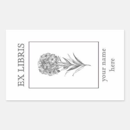 ヴィンテージウォールフラワーエッチング蔵書票 長方形シール (正面)