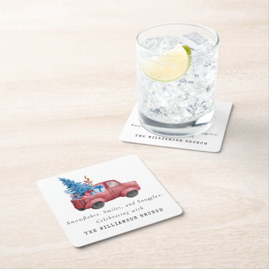 ヴィンテージウオータカラークリスマストラックパーソナライズされた スクエアペーパーコースター (インサイチュ)