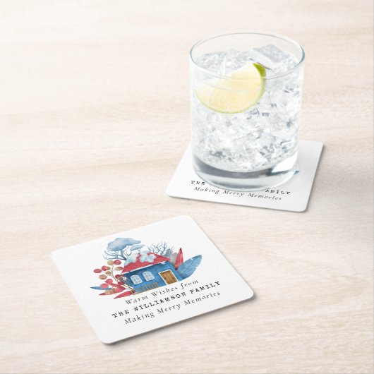 ヴィンテージウオータカラークリスマスハパーソナライズされたウス スクエアペーパーコースター (インサイチュ)