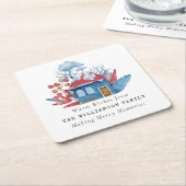 ヴィンテージウオータカラークリスマスハパーソナライズされたウス スクエアペーパーコースター (アングル)