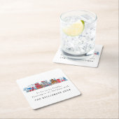 ヴィンテージウオーターカラークリスマスハウスパーソナライズされた スクエアペーパーコースター (インサイチュ)