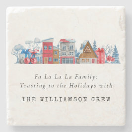 ヴィンテージウオーターカラークリスマスハウスパーソナライズされた ストーンコースター