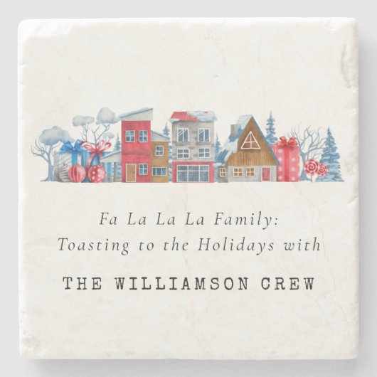 ヴィンテージウオーターカラークリスマスハウスパーソナライズされた ストーンコースター (正面)