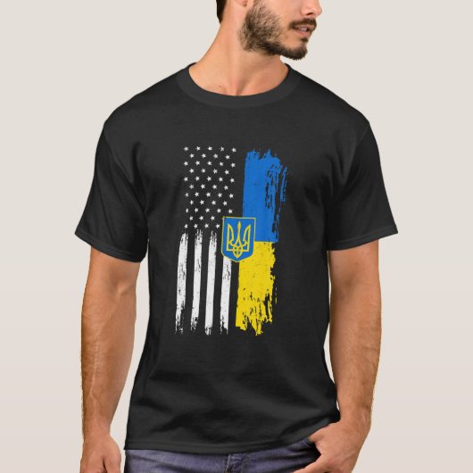 ヴィンテージウクライナアメリカ国旗ウクライナ愛国心 Tシャツ (正面)