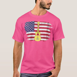 ヴィンテージウクレレとアメリカ国旗 – オーケストラ用 Tシャツ