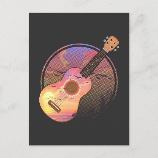 ヴィンテージウクレレサンセットミュージシャン自然ハワイ ポストカード (正面)