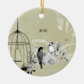 ヴィンテージウグイス&バードケージオンダマスク セラミックオーナメント (正面)
