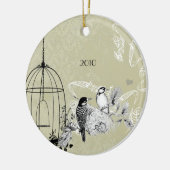 ヴィンテージウグイス&バードケージオンダマスク セラミックオーナメント (左)