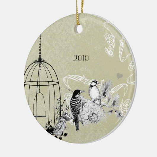 ヴィンテージウグイス&バードケージオンダマスク セラミックオーナメント (左)