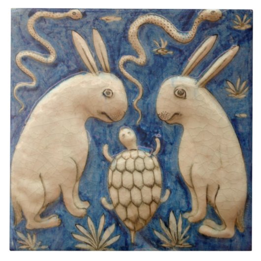 ヴィンテージウサギと爬虫類アンティーク再生 タイル (正面)