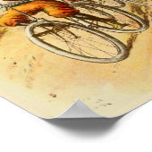 ヴィンテージウサギ乗用自転車イラストレーション ポスター (角)