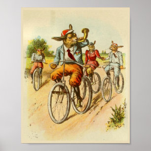ヴィンテージウサギ乗用自転車イラストレーション ポスター