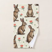 ヴィンテージウサギ模様 バスタオルセット (ハンドタオル)