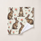 ヴィンテージウサギ模様 バスタオルセット (ウォッシュタオル)