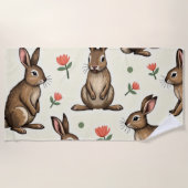 ヴィンテージウサギ模様 ビーチタオル (正面)