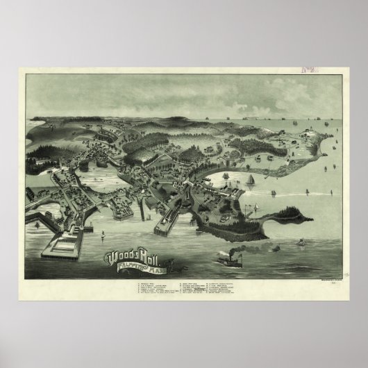 ヴィンテージウッズホールファルマスの地図MA (1887) ポスター (正面)