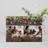 ヴィンテージウッドのハッピーホリデー2フォトです。 箔シーズンカード (立ち正面)