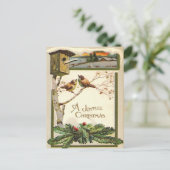 ヴィンテージウッドの雪だるまの鳥小屋と木のホリデー ポストカード (スタンド正面)