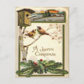 ヴィンテージウッドの雪だるまの鳥小屋と木のホリデー ポストカード (正面)