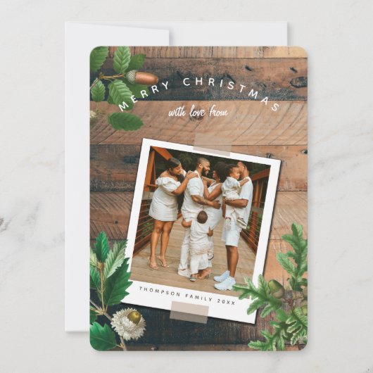ヴィンテージウッドアコーンクリスマスホリデーフォトカード (正面)