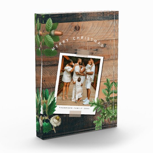 ヴィンテージウッドアコーンクリスマスホリデーフォト フォトブロック (左)