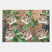 ヴィンテージウッドアコーンクリスマスホリデーフォト ラッピングペーパーシート (正面3)