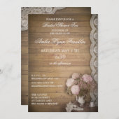 ヴィンテージウッドアンドレースブライダルシャワー茶 招待状 (正面/裏面)