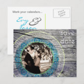 ヴィンテージウッドカスタム – 日付の保存 – ライム+ティール(緑がかった色) 案内ポストカード (正面/裏面)