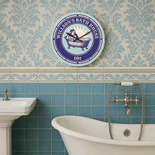 ヴィンテージウッドカットスタイルバスハウスサイン ラージ壁時計