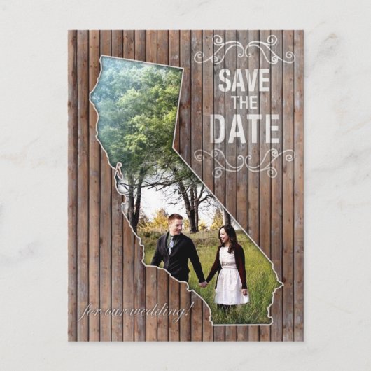 ヴィンテージウッドカリフォルニア日付の保存 案内ポストカード (正面)