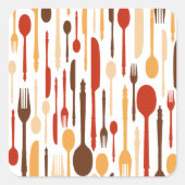 ヴィンテージウッドキッチンフォークスプーンナイフ スクエアシール (正面)