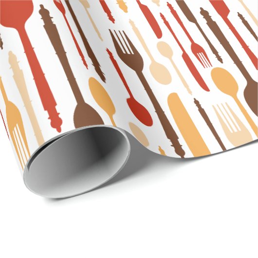 ヴィンテージウッドキッチンフォークスプーンナイフ ラッピングペーパー (ロールコーナー)