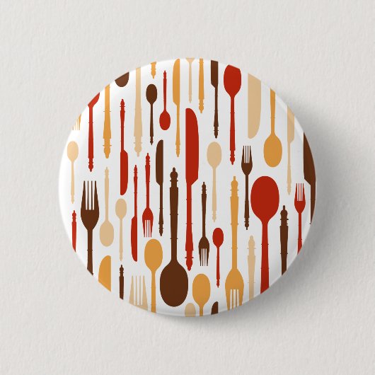 ヴィンテージウッドキッチンフォークスプーンナイフ 缶バッジ (正面)