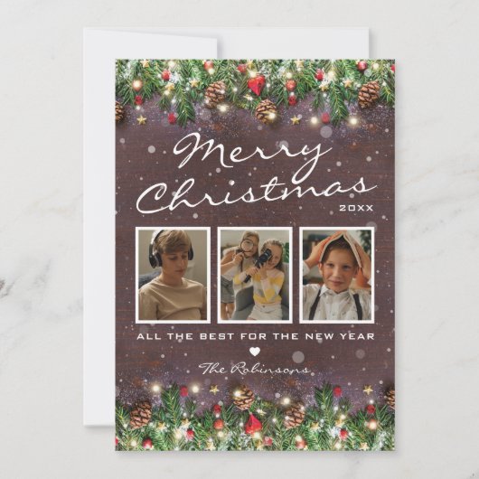 ヴィンテージウッドクリスマス　３つの写真 シーズンカード (正面)